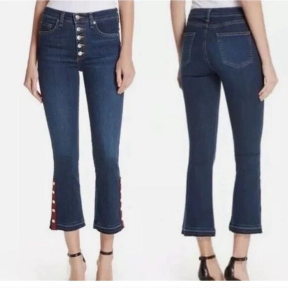 VERONICA BEARD Carolyn 10” Baby Boot Cut Jeans Sz 25 Dark‎ Sea Frayed Raw Hem - Picture 1 of 11